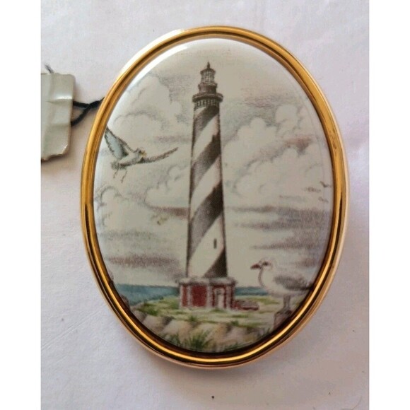 Unbranded Jewelry - Vintage LIGHTHOUSE BROOCH Cape Lookout Painted Porcelain Pin Nautical New